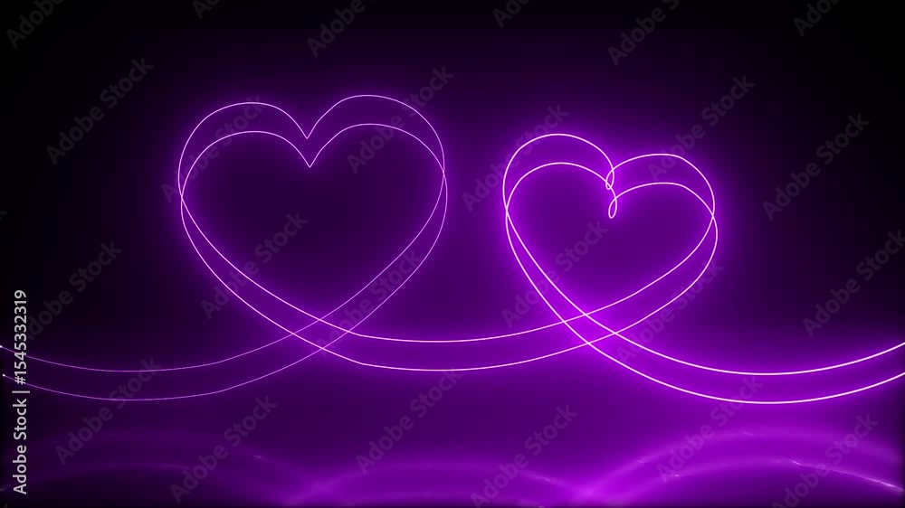 Hearts. Valentine's Day abstract background with hearts formed by neon lines. Concept valentine's day, anniversary, mother's day, marriage, invitation e-card. Happy Valentines Day Background Heart.	