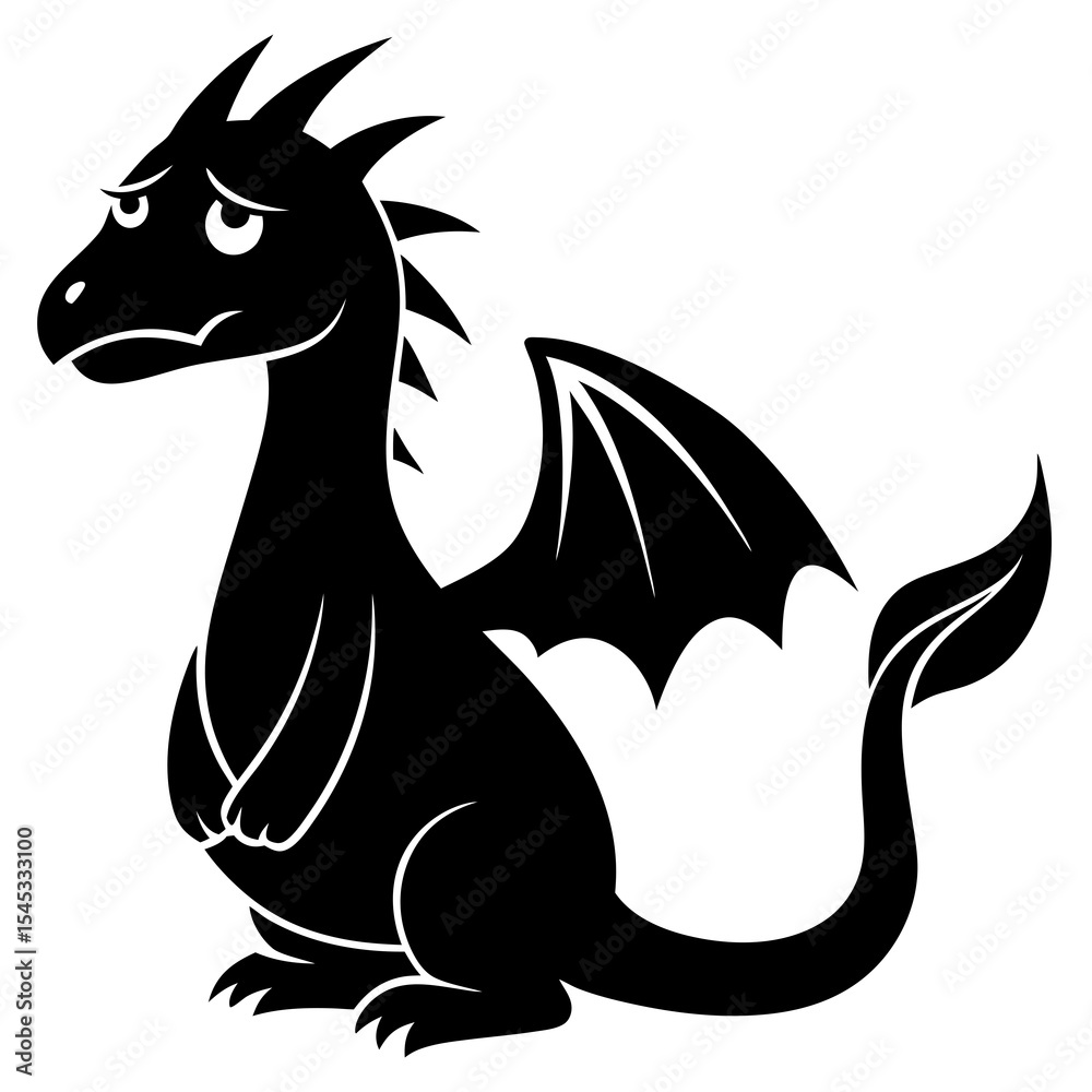 Fototapeta premium Cartoon dragon sitting with sad expression isolated on white background