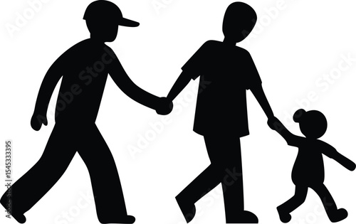 Silhouette of Family Holding Hands Walking Together