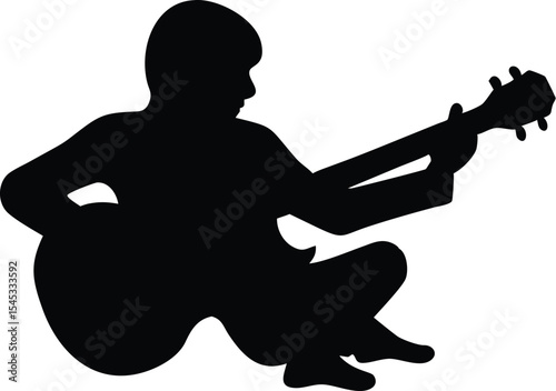 Guitar Player Silhouette – Sitting Musician Vector Clipart Design