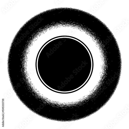 Abstract Cosmic Black Hole Textured Circle Design Uncropped Black and White Outline Line Art Drawing