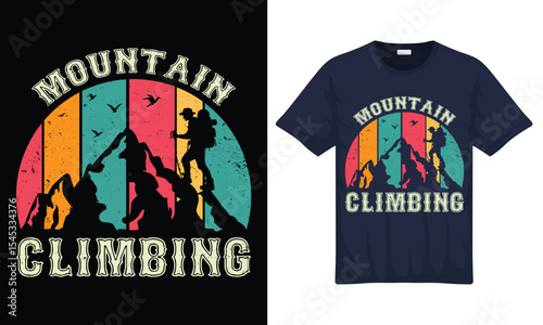 National Mountain Climbing Day Vintage Graphic T-shirt Design with Vector Illustration Template.