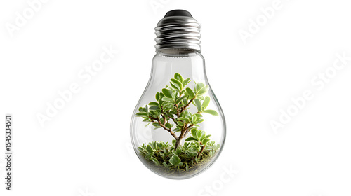 Green Plant Growing in Light Bulb isolated on a transparent background