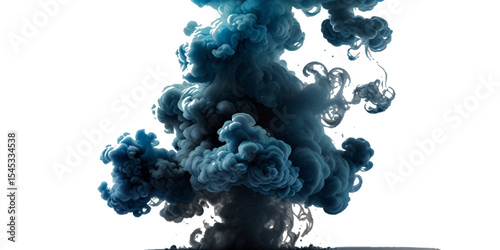 Beautiful blue smoke plume isolated on transparent background. bright paint color powder festival background.	
