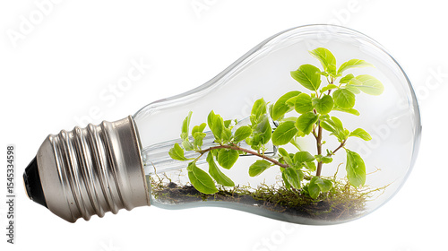 Green Plant Growing in Light Bulb isolated on a transparent background 