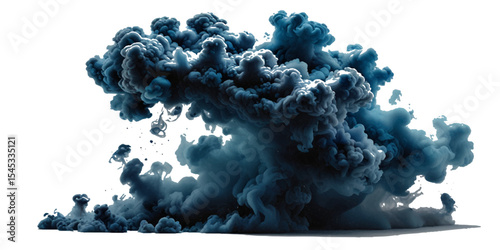 Beautiful blue smoke plume isolated on transparent background. bright paint color powder festival background.	
