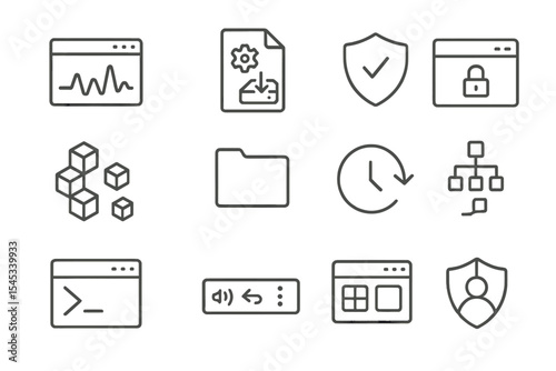 Technology interface icons on metallic grid background