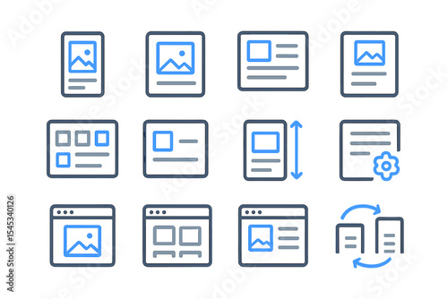 Website interface design elements with digital icons in grid layout