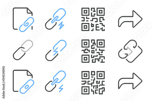 Digital icons displaying qr codes, links, and file sharing symbols