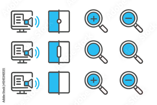 Digital interface icons for audio, video, and zoom controls