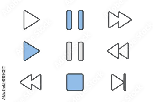 Multimedia control buttons: play, pause, stop, forward, backward symbols