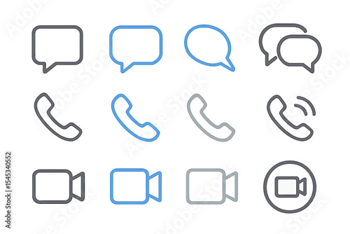 Digital communication icons featuring phone, message, video elements
