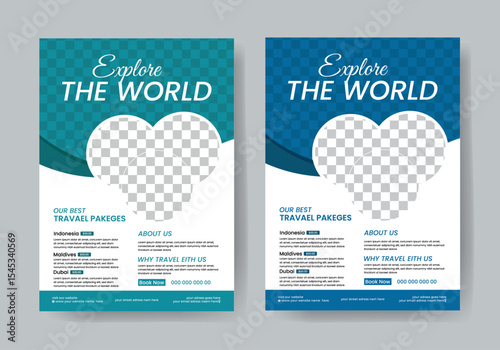 Modern and eye-catching travel flyer design promoting vacation or holiday packages. This A4-size template features vibrant colors, clean typography, and professionally arranged layout elements ideal f