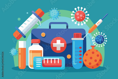 Medical supplies including syringes and test tubes for health analysis during outbreaks