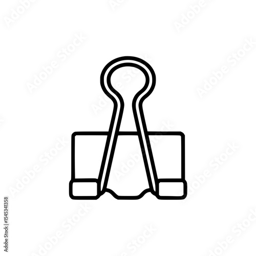 Minimal black outline illustration of a classic metal binder clip