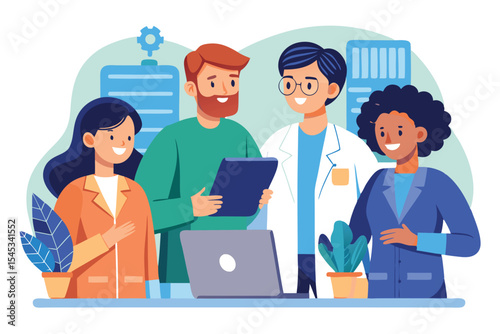 Team of professionals collaborating in an office setting during a daytime meeting