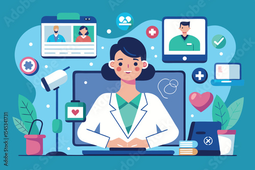 Healthcare professional engaged in telemedicine session with patients