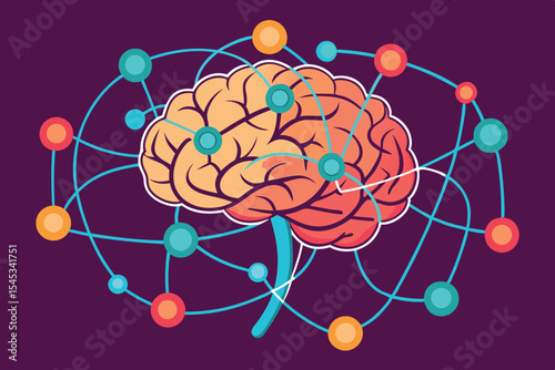 Brain illustration showcasing neural connections and networks in a colorful design
