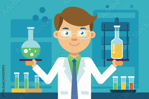 Scientist conducting experiments in laboratory with colorful chemicals