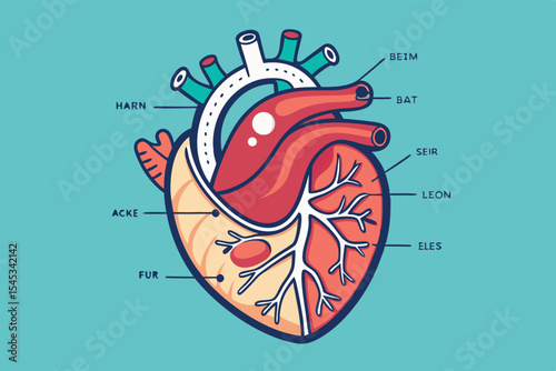 Heart anatomy illustration with detailed labels for educational purposes
