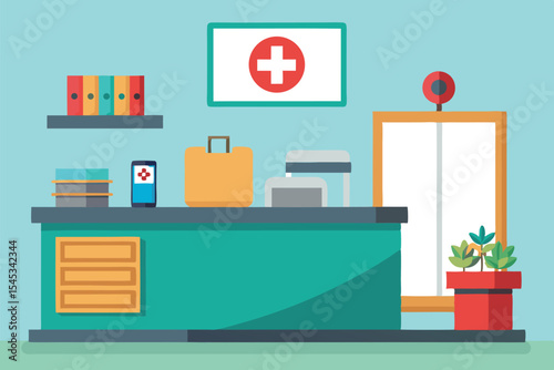 Bright and colorful medical office interior with supplies and decor