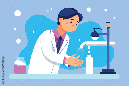 Scientist conducting a laboratory experiment with solutions in a bright setting