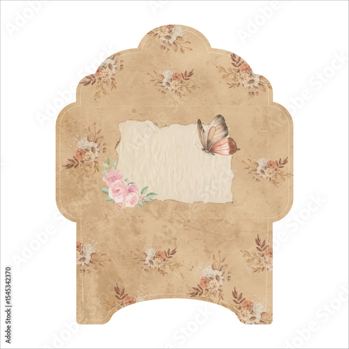 Shabby Rose Butterfly Envelope - Vintage Floral Design