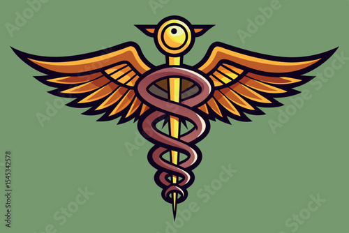 Winged medical symbol representing healing and health services in vibrant colors