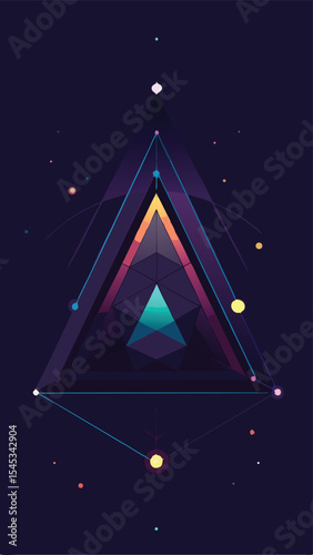 Dark abstract geometric triangle mesh with glowing points and modern artistic design