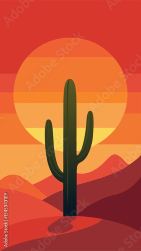 Desert sunset with cactus silhouette against a gradient orange and red backdrop