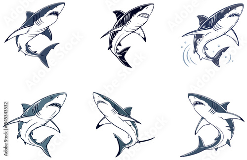 Shark Vector Designs Set Dynamic and Modern Ocean Predator Illustrations