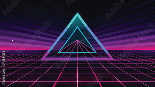 Futuristic digital triangle mesh grid design in abstract style with gradient colors