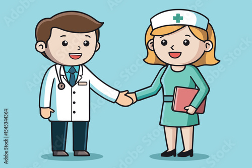 Healthcare professionals shaking hands in a friendly exchange
