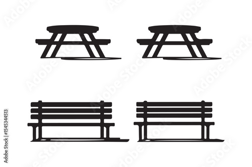 Silhouette Picnic and Park Bench Icon Vector Set