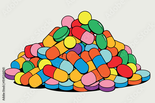 Colorful assortment of pills and capsules piled together on a flat surface