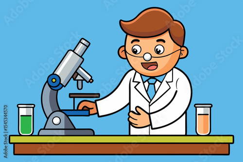 Young scientist conducting experiments with a microscope in a lab setting