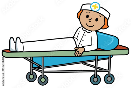 Nurse assisting a patient on a stretcher in a medical setting