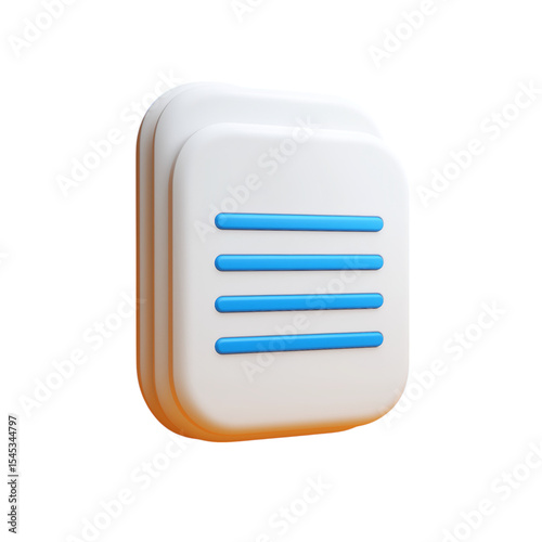 3D icon of a document, isolated on a transparent background, PNG file.