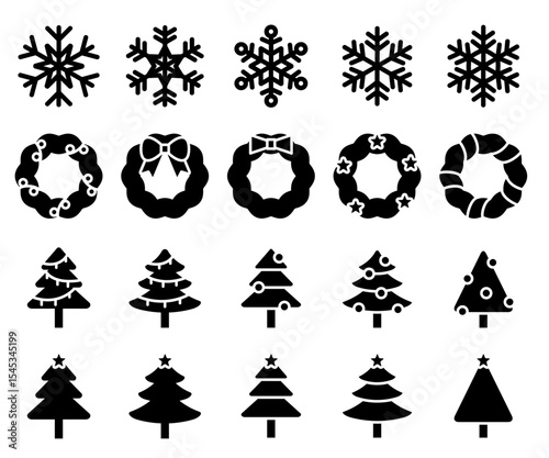 Christmas icon set. Solid style