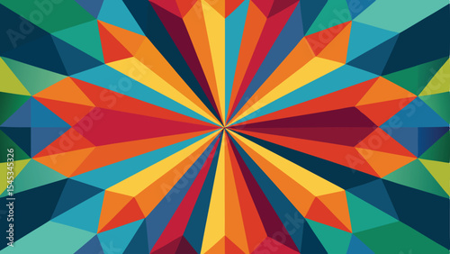Geometric abstract design with colorful polygonal shapes and radial symmetry