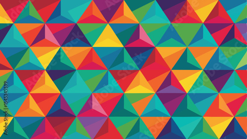 Geometric abstract triangle pattern in vibrant colors on a transparent background