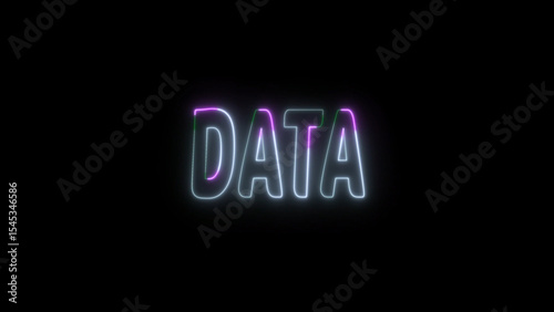 Neon Data Sign Against Black Backdrop with Subtle Color Accents and Glowing Effect The word