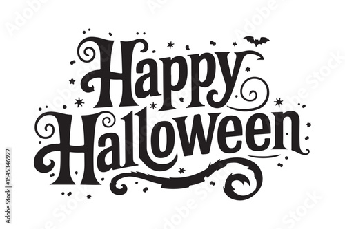 Happy Halloween Hand Lettered Design Spooky Vintage Typography Clipart