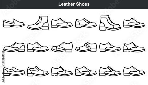 Collection of Black Outline Leather Shoes Icons footwear