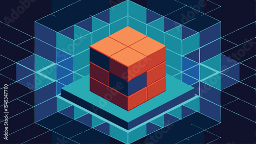 Geometric cube illustration with isometric perspective on a transparent background
