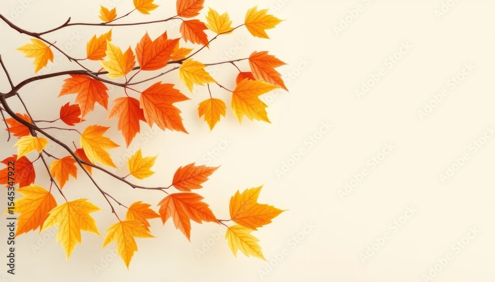 Fototapeta premium Autumn Maple Leaves on Branches with a Light Cream Background Space
