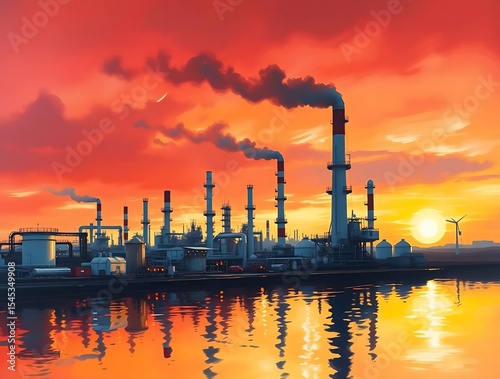 Industrial Sunset over Water