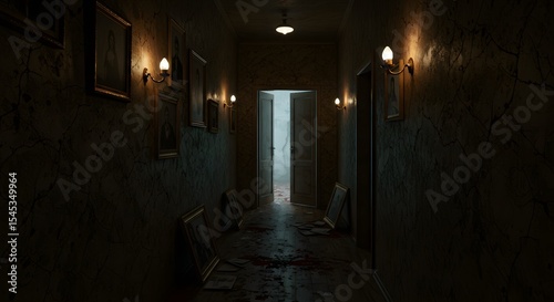 Wallpaper Mural A dark, narrow hallway with cracked walls, broken light bulbs flickering. Torontodigital.ca