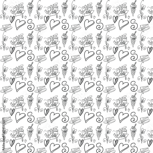 Seamless pattern of hand drawn doodle icons set with school symbols and business elements