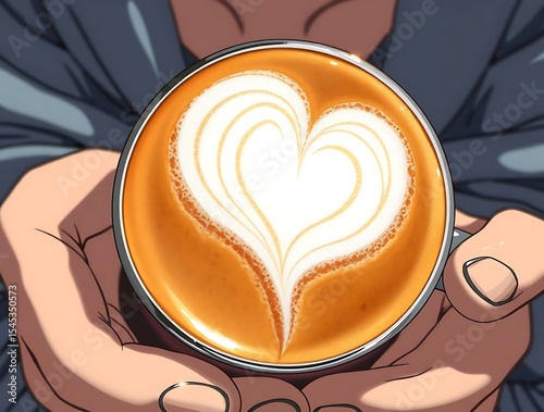 Latte art heart in hands
